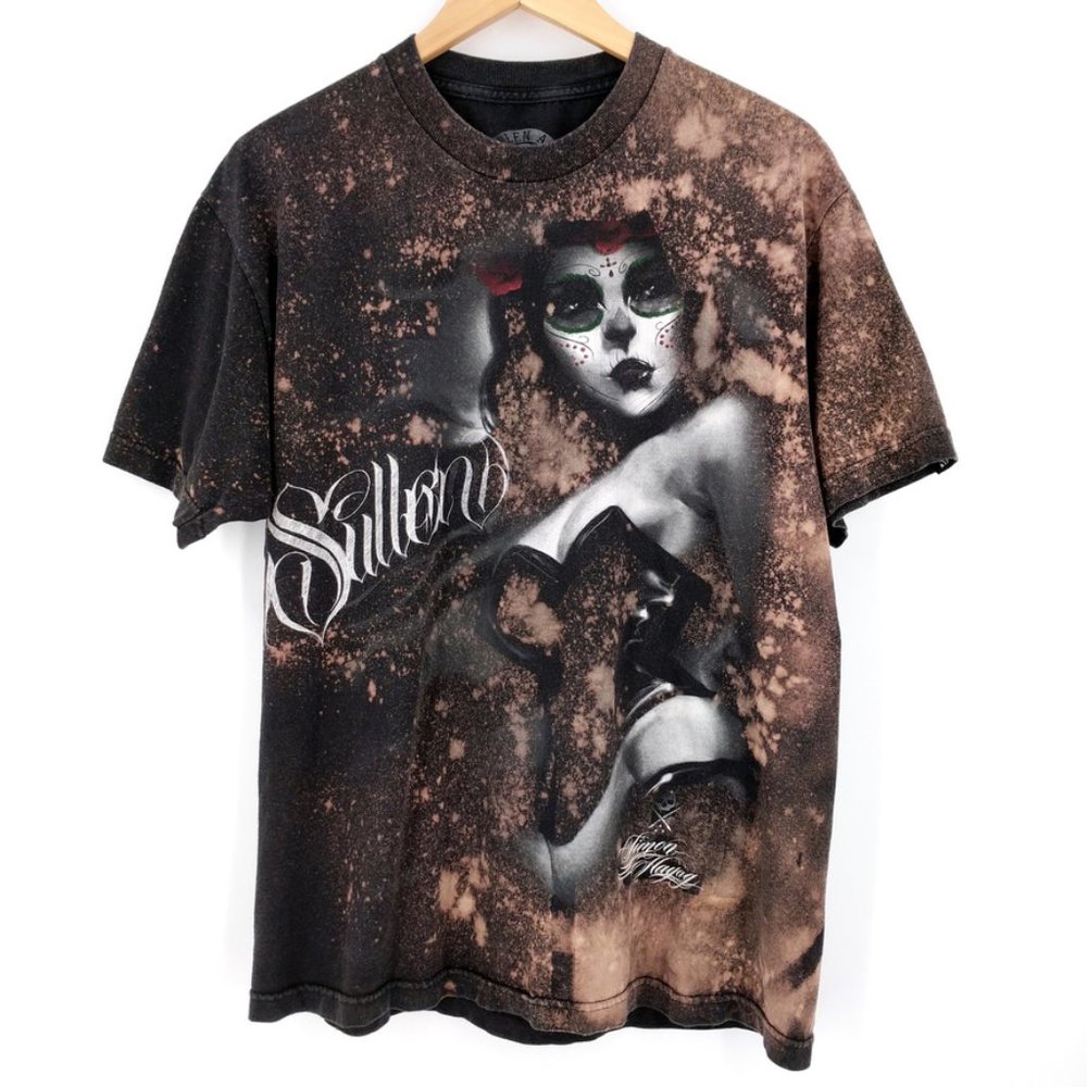 Simon Hayag Sullen Custom Bleach Distressed Tattoo T-Shirt L